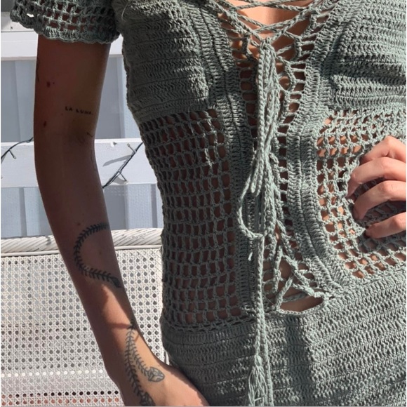 Andi Bagus Birdie Dress in Seamist Size XS/S Crochet Mini Coverup Dress Olive 🌞 - Picture 8 of 9